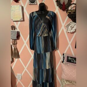 Elegant Blue Striped Maxi Dress